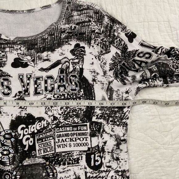 Vintage Take Two Las Vegas Bejeweled Quarter Sleeve Y2K Shirt - Picture 7 of 9